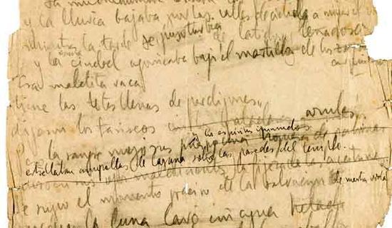 Manuscrito del poema &ldquo;Crucifixi&oacute;n&rdquo;, de &ldquo;Poeta en Nueva York&rdquo;, de Federico Garc&iacute;a Lorca