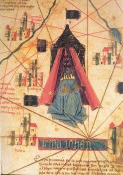 Preste Juan et�ope, citado originalmente por Henry Louis Gates en Wonders of the African World, en su discusi�n de Etiop�a. Esta imagen pertenece a un mapamundi catal�n de mediados del siglo XV