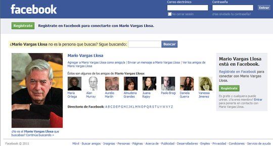 Perfil falso de Mario Vargas Llosa en Facebook