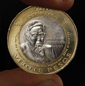 Moneda mexicana dedicada a Octavio Paz