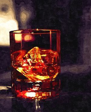 Single malt en vaso corto con dos piedras de hielo