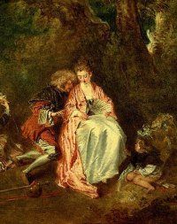 Amantes sentados con Cupido, detalle de &ldquo;La embarcaci&oacute;n para Cerigo&rdquo;, por Jean Antoine Watteau