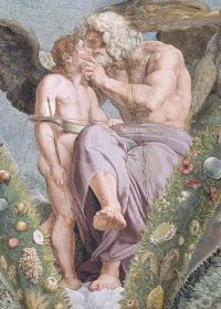 Zeus y Cupido, en un fresco de Rafael (ca. 1517-1518)