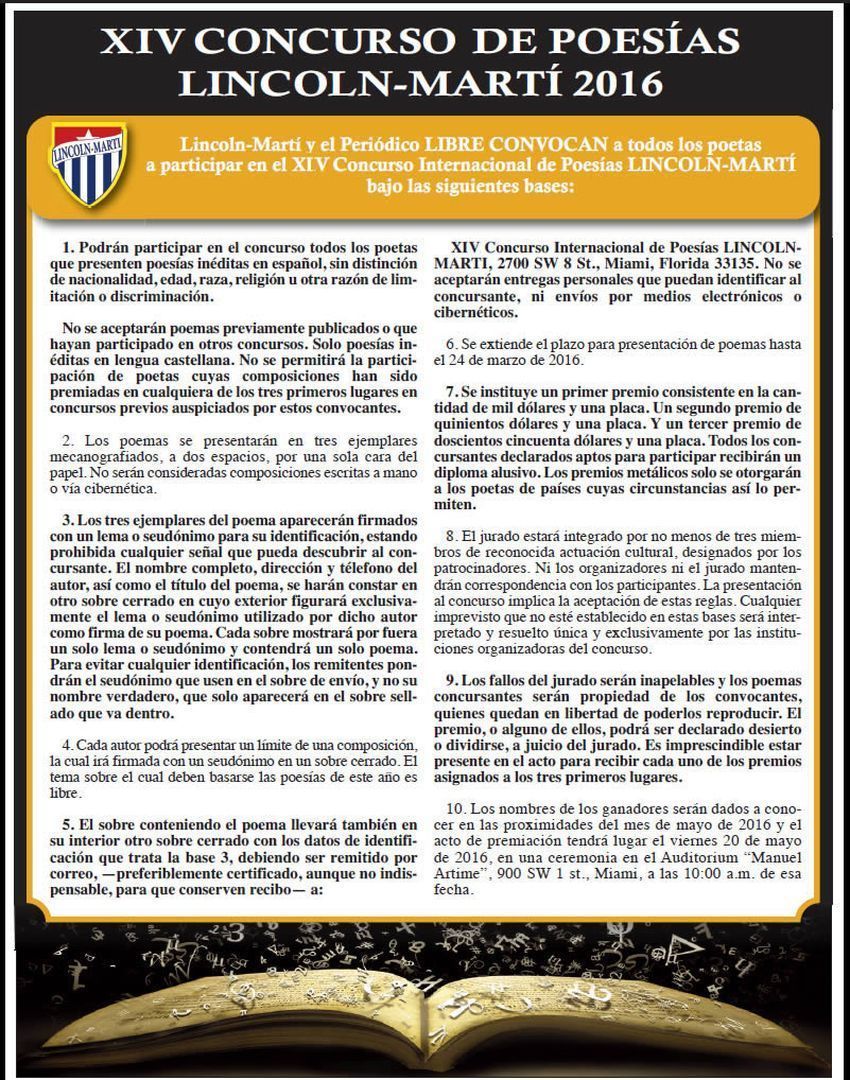 XIV Concurso Internacional de Poesías Lincoln Martí 2016
