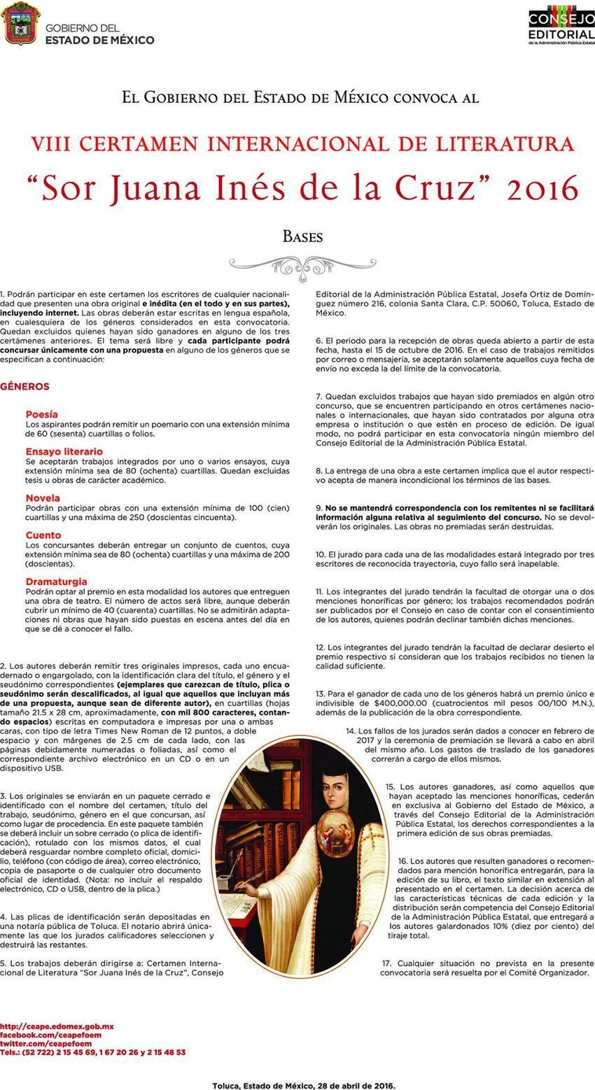 VIII Certamen Internacional de Literatura “Sor Juana Inés de la Cruz” 2016