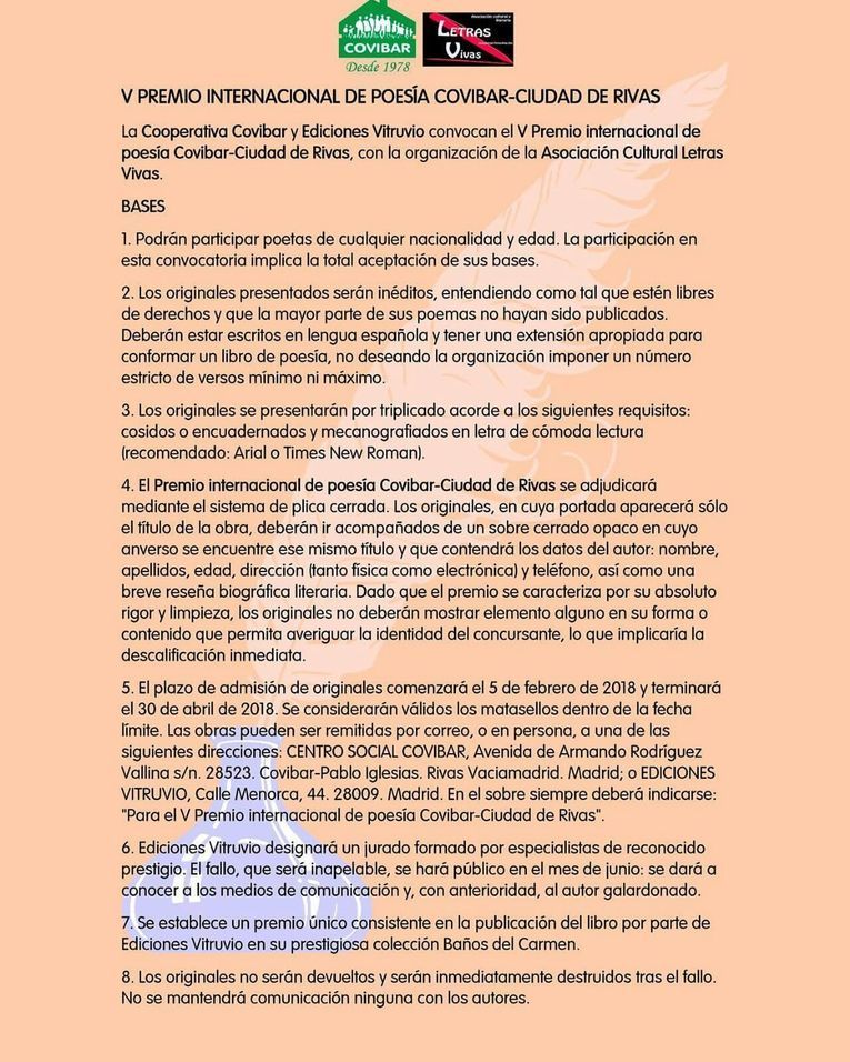 V Premio Internacional de Poesía Covibar-Ciudad de Rivas