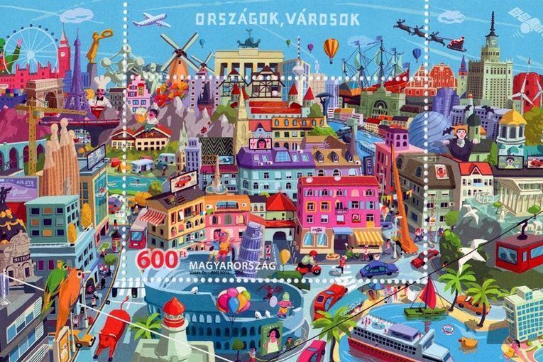 Sello de 600 forintos diseñado por Zsolt Vidák para el correo de Hungría