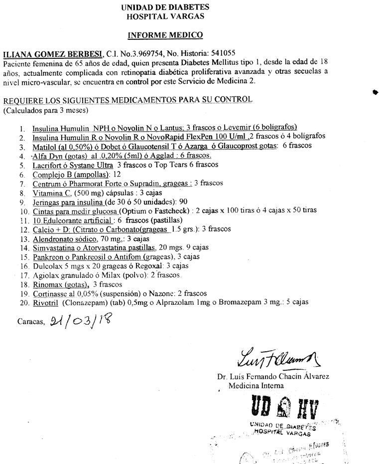 Informe de la Unidad de Diabetes del Hospital Vargas