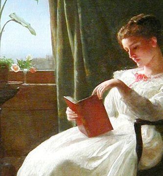 Detalle de “American Girl Reading” (1872), de George Cochran Lambdin (1830-1896)