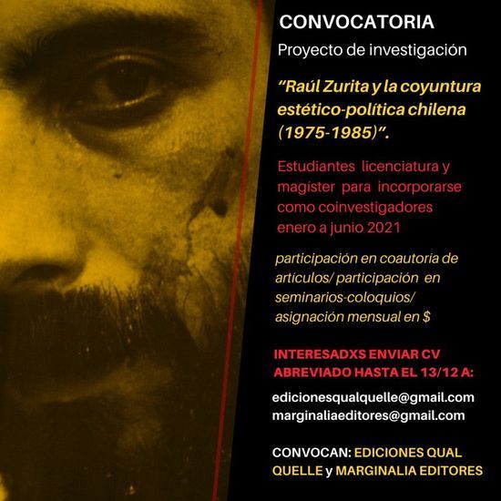 Convocatoria al proyecto de investigación “Raúl Zurita y la coyuntura estético-política chilena (1975-1985)”