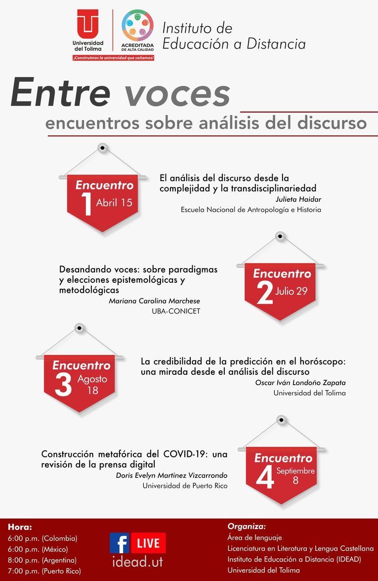 Entre voces: encuentros sobre análisis del discurso, con Julieta Haidar, Mariana Carolina Marchese, Oscar Iván Londoño Zapata y Doris Evelyn Martínez Vizcarrondo