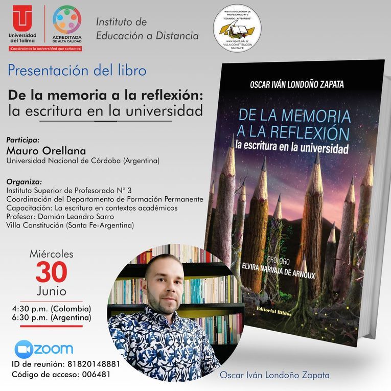 Presentación del libro “De la memoria a la reflexión: la escritura en la universidad”, de Oscar Iván Londoño Zapata