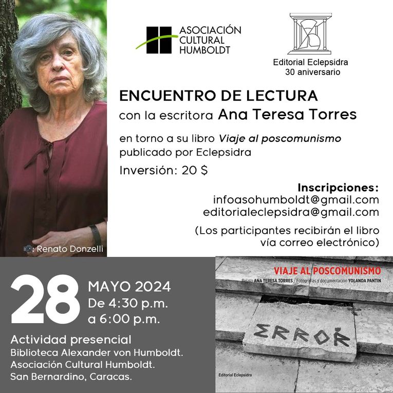 Encuentro de Lectura con Ana Teresa Torres sobre “Viaje al poscomunismo”