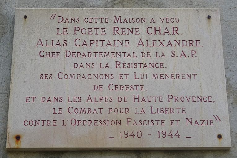 Placa en honor de René Char en Céreste