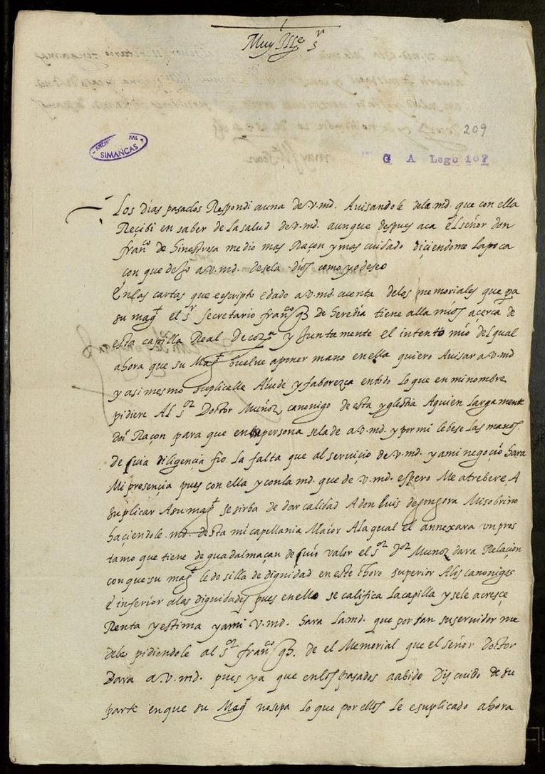 Carta de puño y letra de Luis de Góngora
