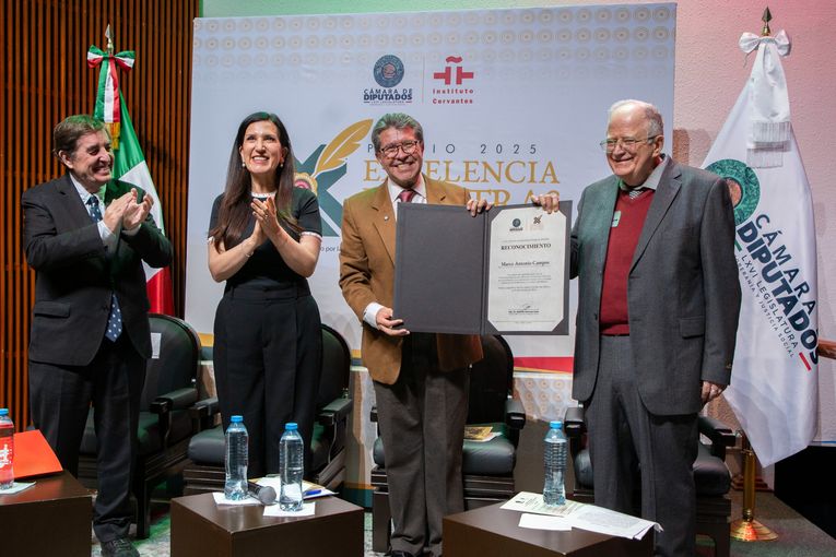 Luis García Montero, Kenia López Rabadán, Ricardo Monreal Ávila y Marco Antonio Campos