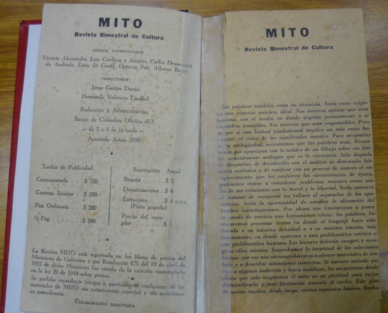 Revista “Mito”, editada por Jorge Gaitán Durán