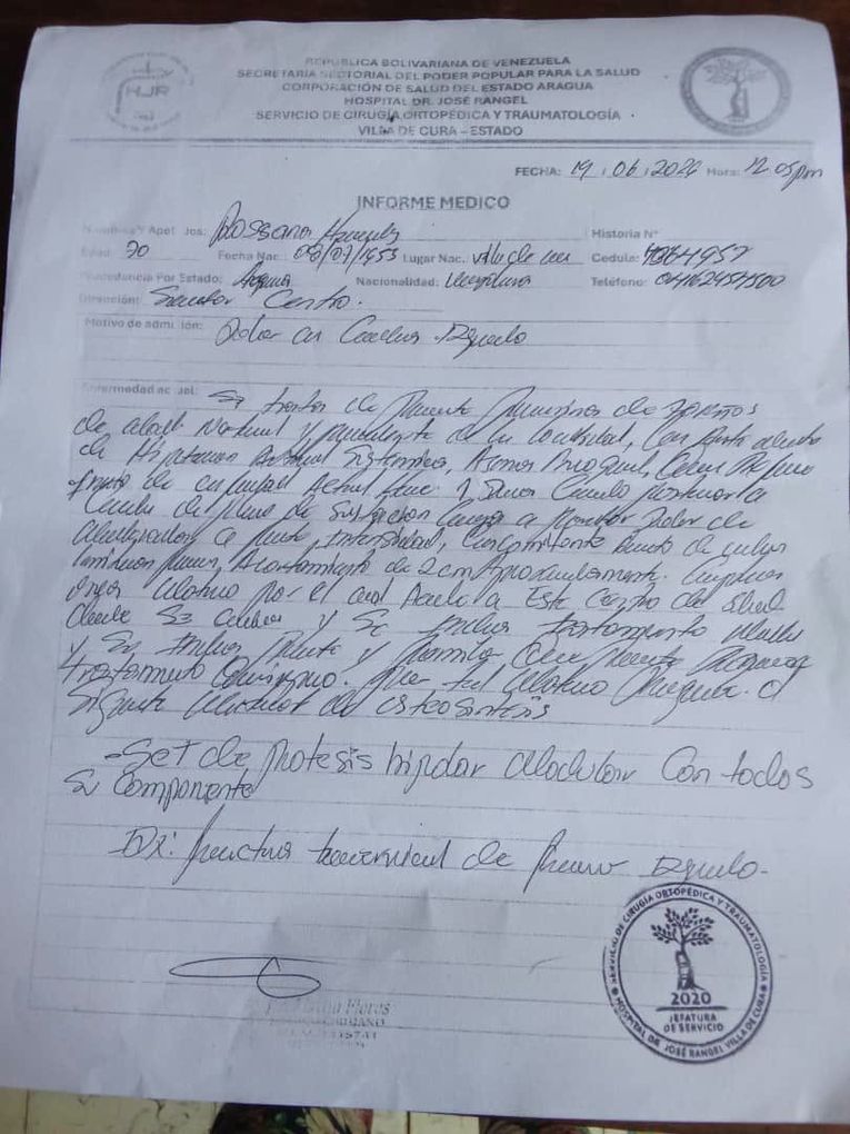 Informe médico de Rosana Hernández Pasquier