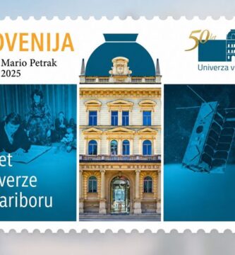 Sello conmemorativo del 50º aniversario de la Universidad de Maribor, por Juan Franco Crespo
