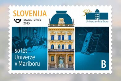 Sello conmemorativo del 50º aniversario de la Universidad de Maribor, por Juan Franco Crespo