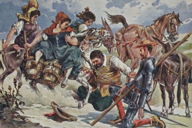 Don Quijote y Sancho se postran ante Dulcinea encantada